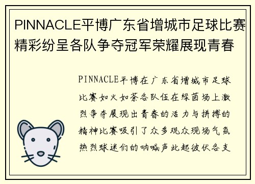 PINNACLE平博广东省增城市足球比赛精彩纷呈各队争夺冠军荣耀展现青春风采